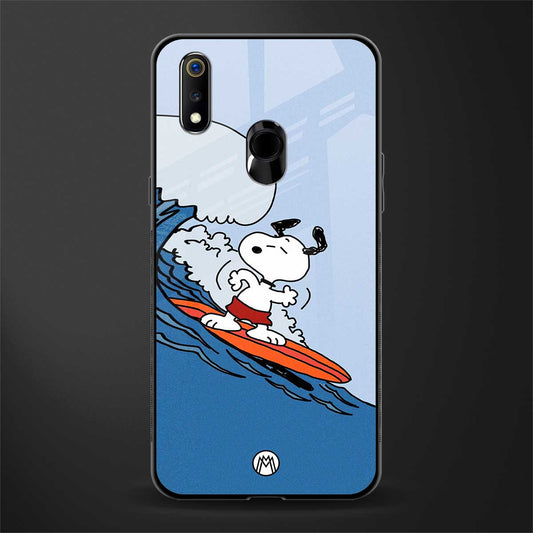 snoopy surfing glass case for realme 3 image