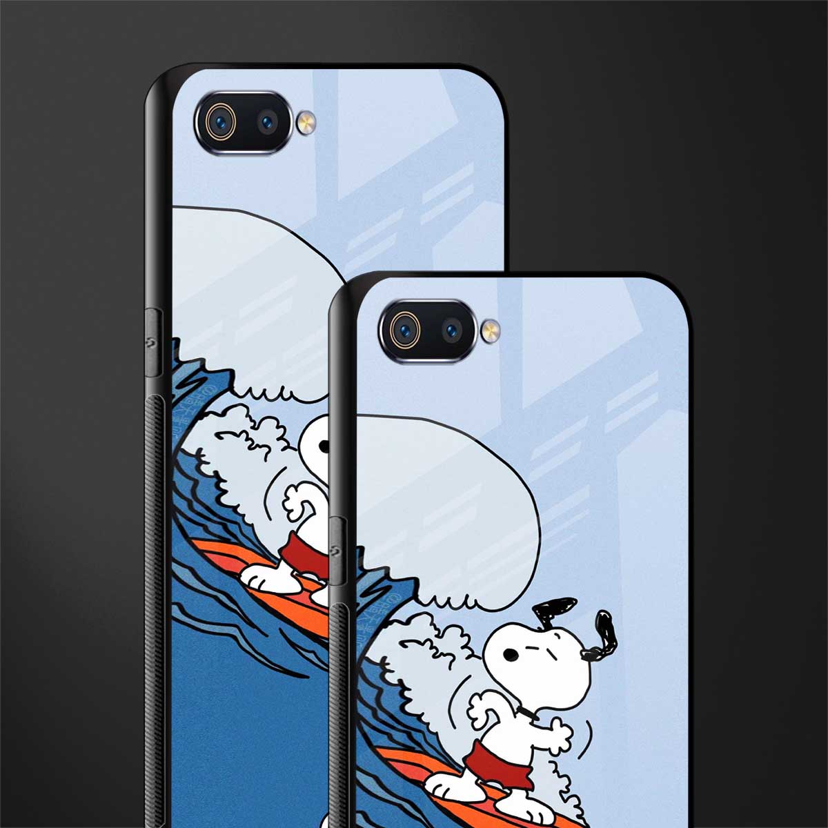 snoopy surfing glass case for realme c2 image-2