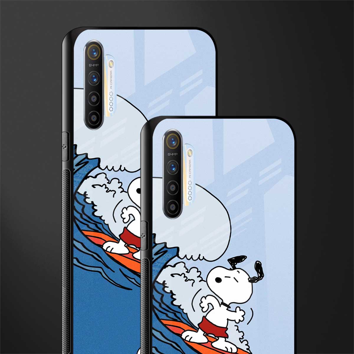 snoopy surfing glass case for realme xt image-2
