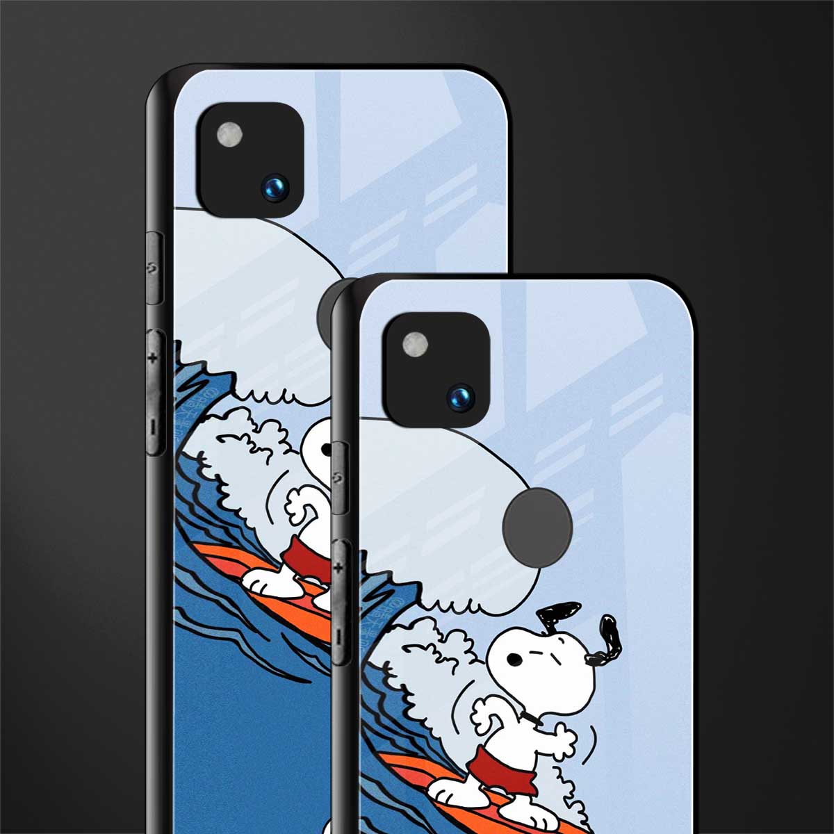 snoopy surfing back phone cover | glass case for google pixel 4a 4g