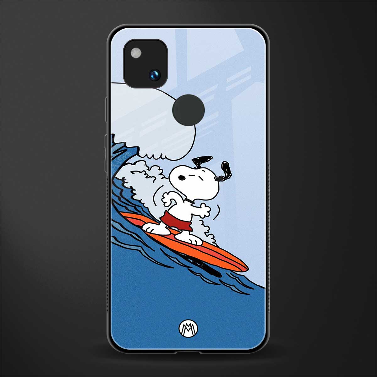 snoopy surfing back phone cover | glass case for google pixel 4a 4g