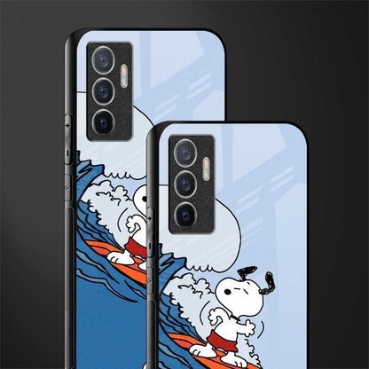 snoopy surfing glass case for vivo v23e image-2