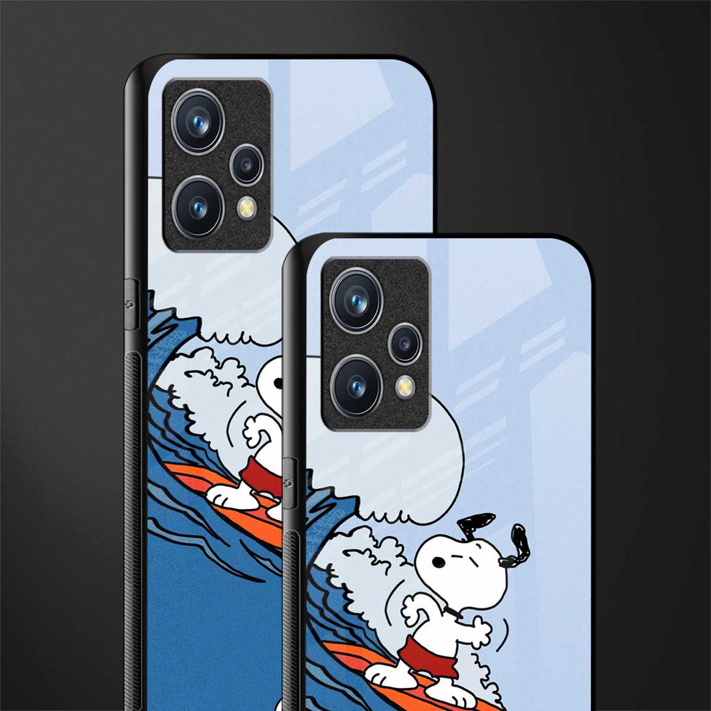 snoopy surfing glass case for realme 9 4g image-2