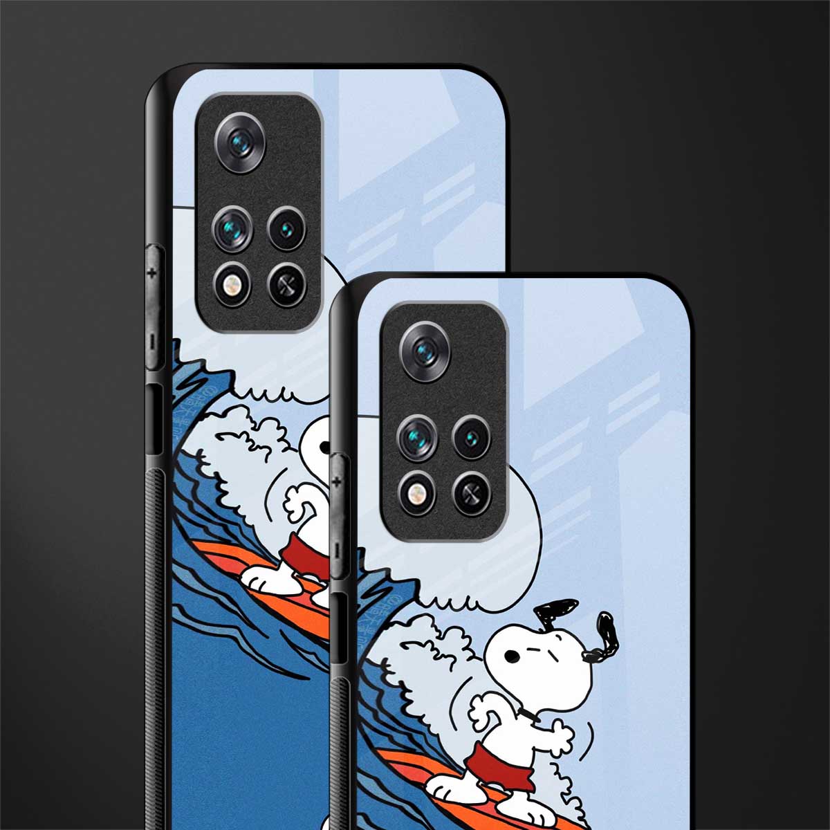 snoopy surfing glass case for poco m4 pro 5g image-2