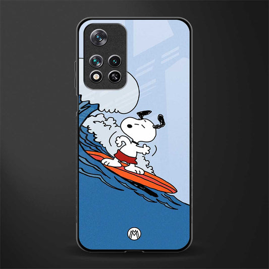 snoopy surfing glass case for poco m4 pro 5g image