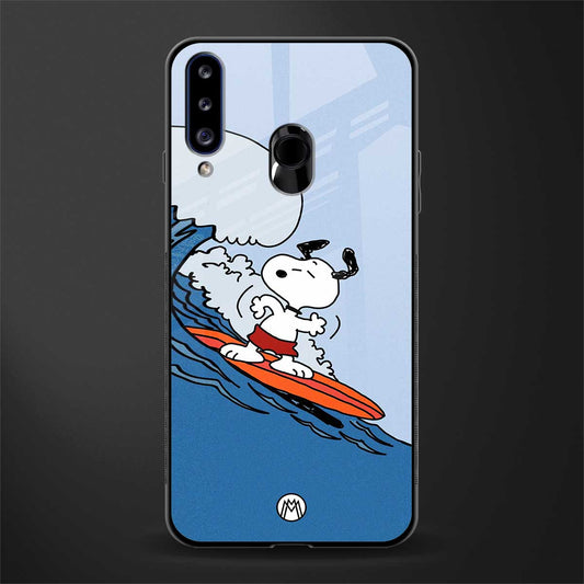 snoopy surfing glass case for samsung galaxy a20s image