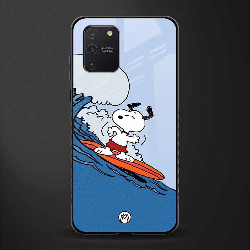 snoopy surfing glass case for samsung galaxy a91 image
