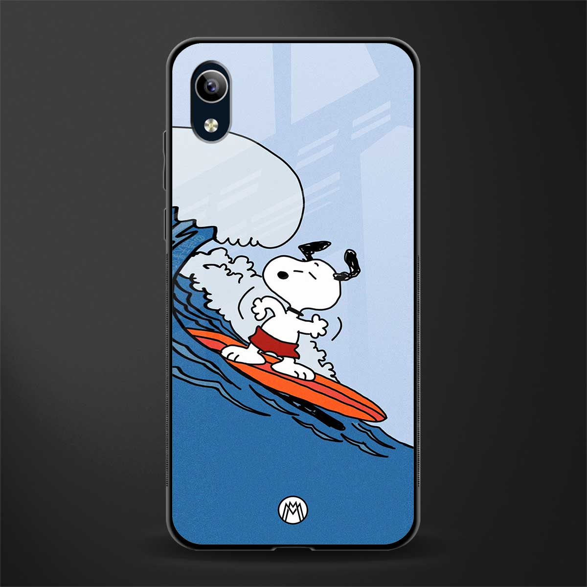snoopy surfing glass case for vivo y91i image