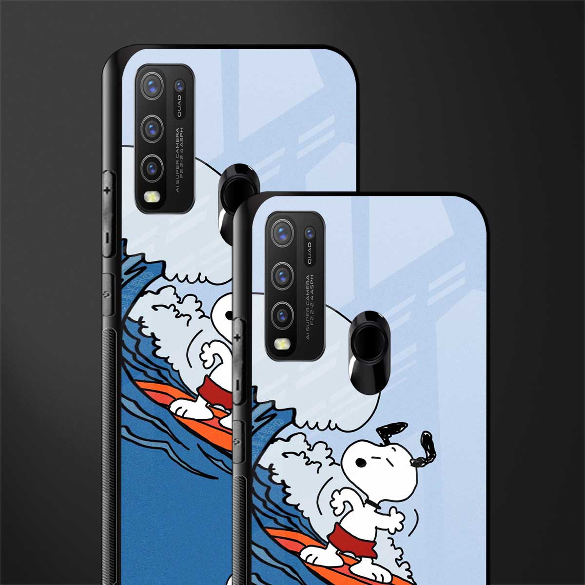 snoopy surfing glass case for vivo y30 image-2