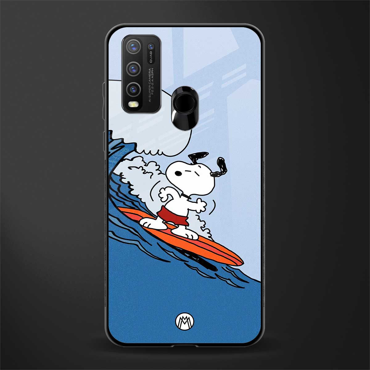 snoopy surfing glass case for vivo y30 image