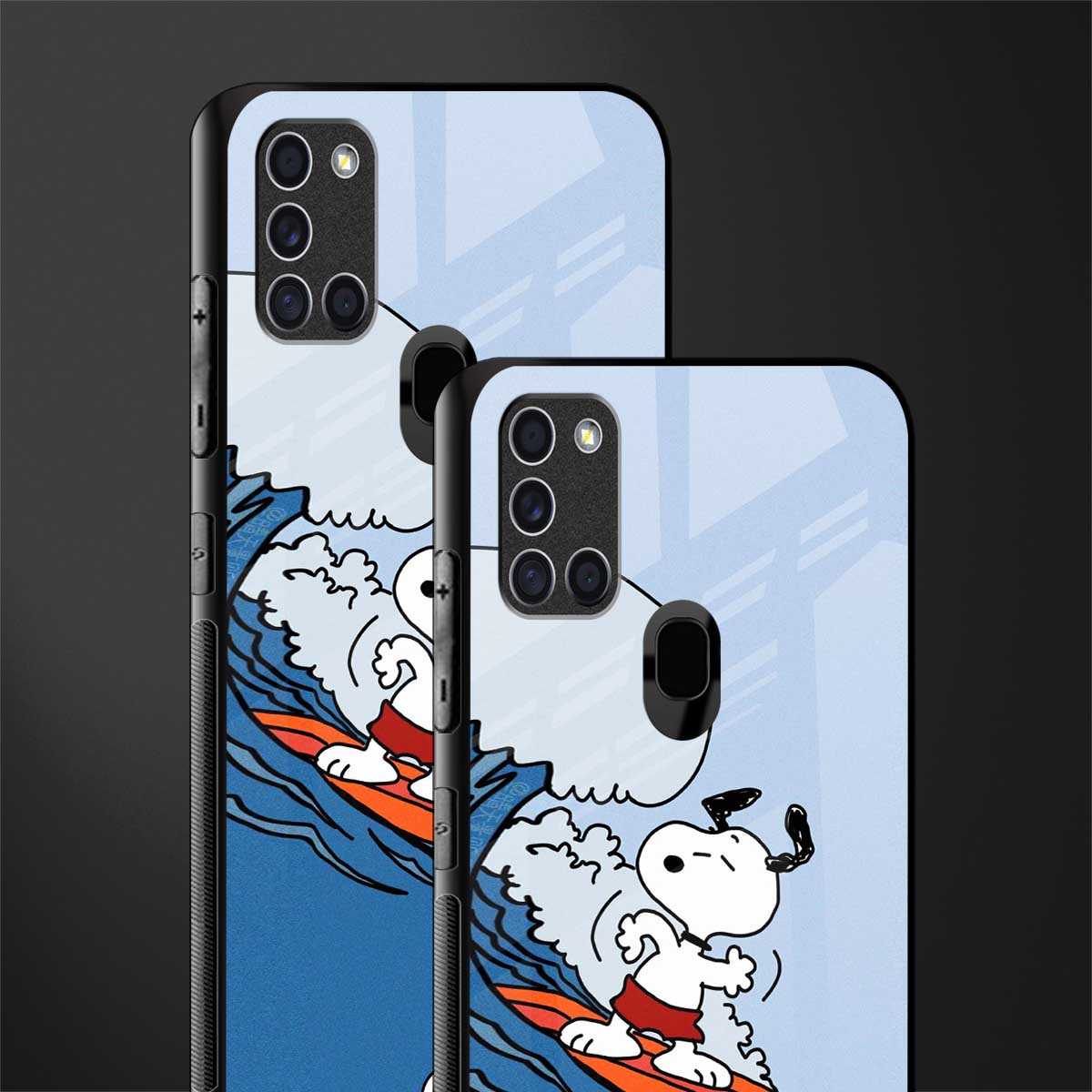 snoopy surfing glass case for samsung galaxy a21s image-2
