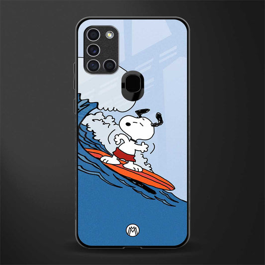 snoopy surfing glass case for samsung galaxy a21s image