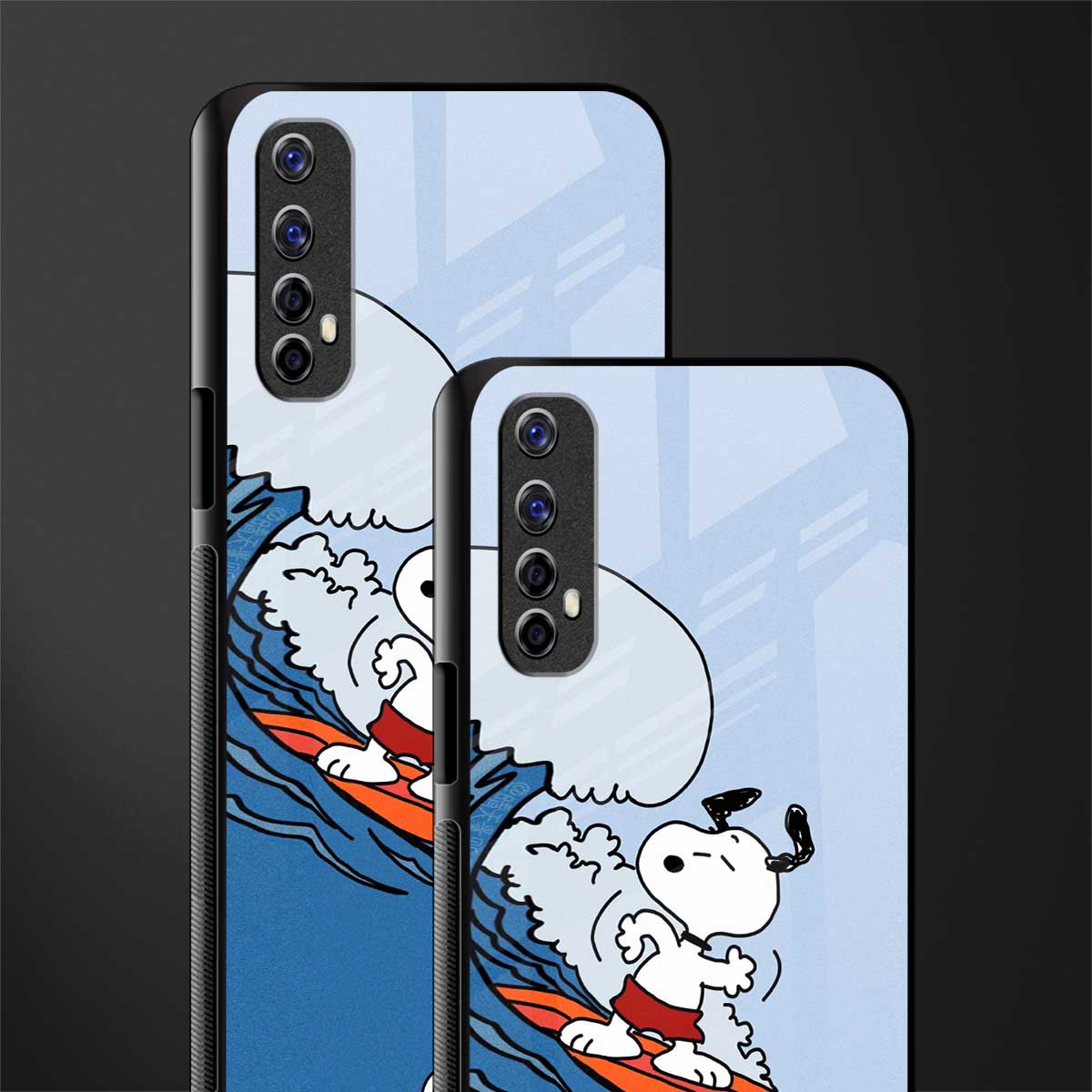 snoopy surfing glass case for realme 7 image-2
