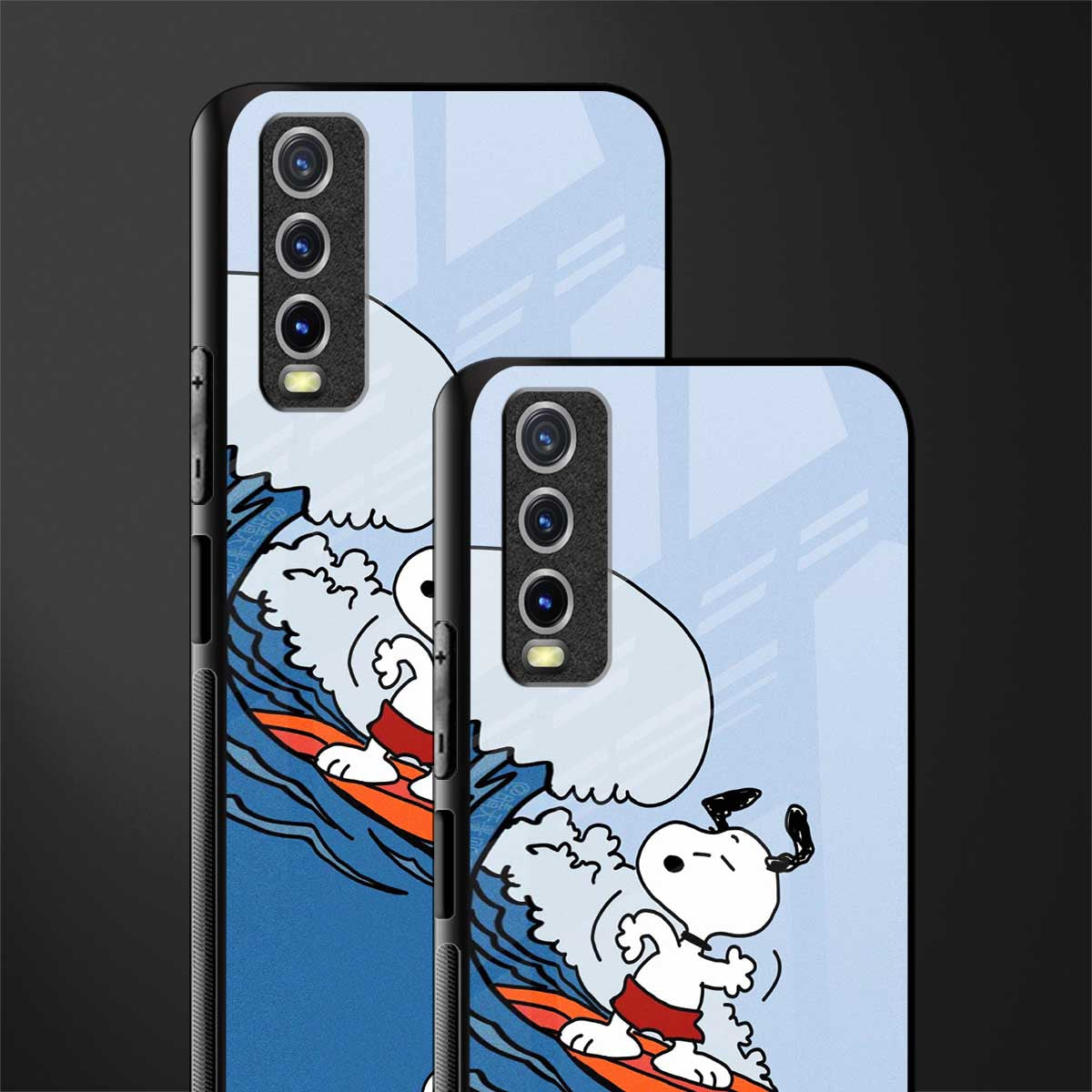 snoopy surfing glass case for vivo y20 image-2