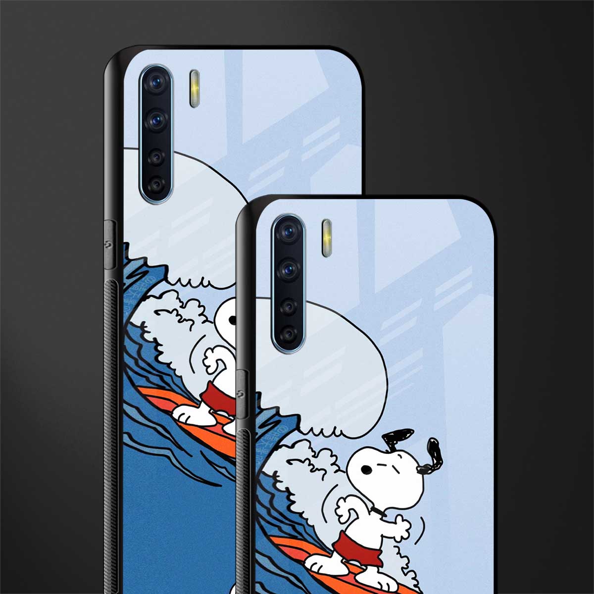 snoopy surfing glass case for oppo f15 image-2