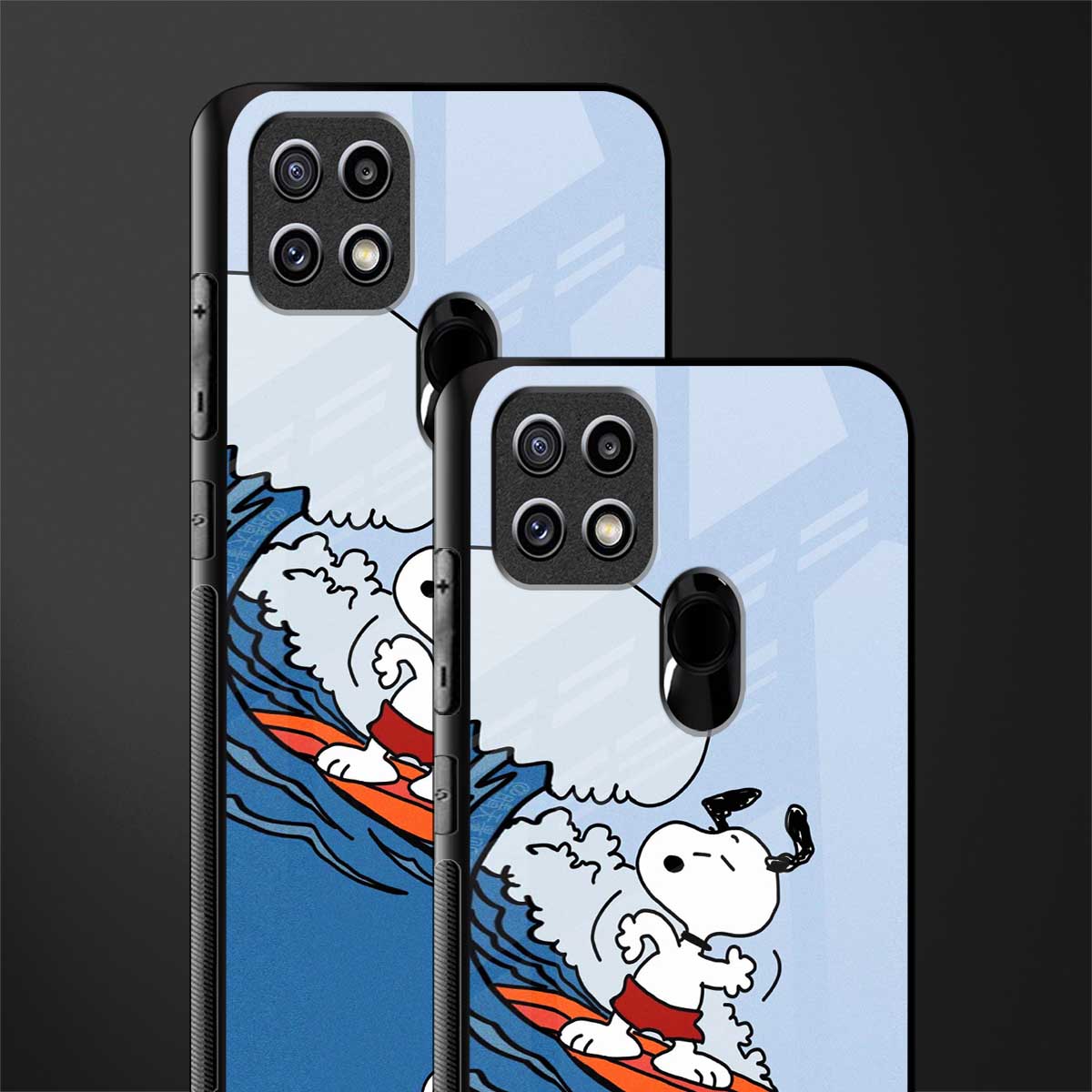 snoopy surfing glass case for oppo a15s image-2