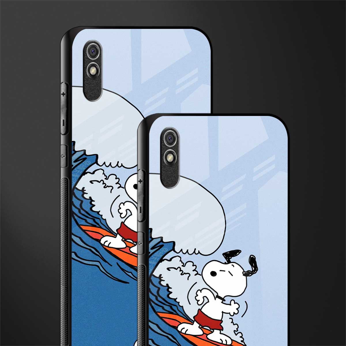 snoopy surfing glass case for redmi 9i image-2
