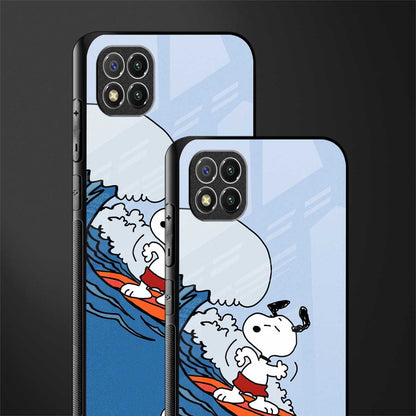 snoopy surfing glass case for poco c3 image-2