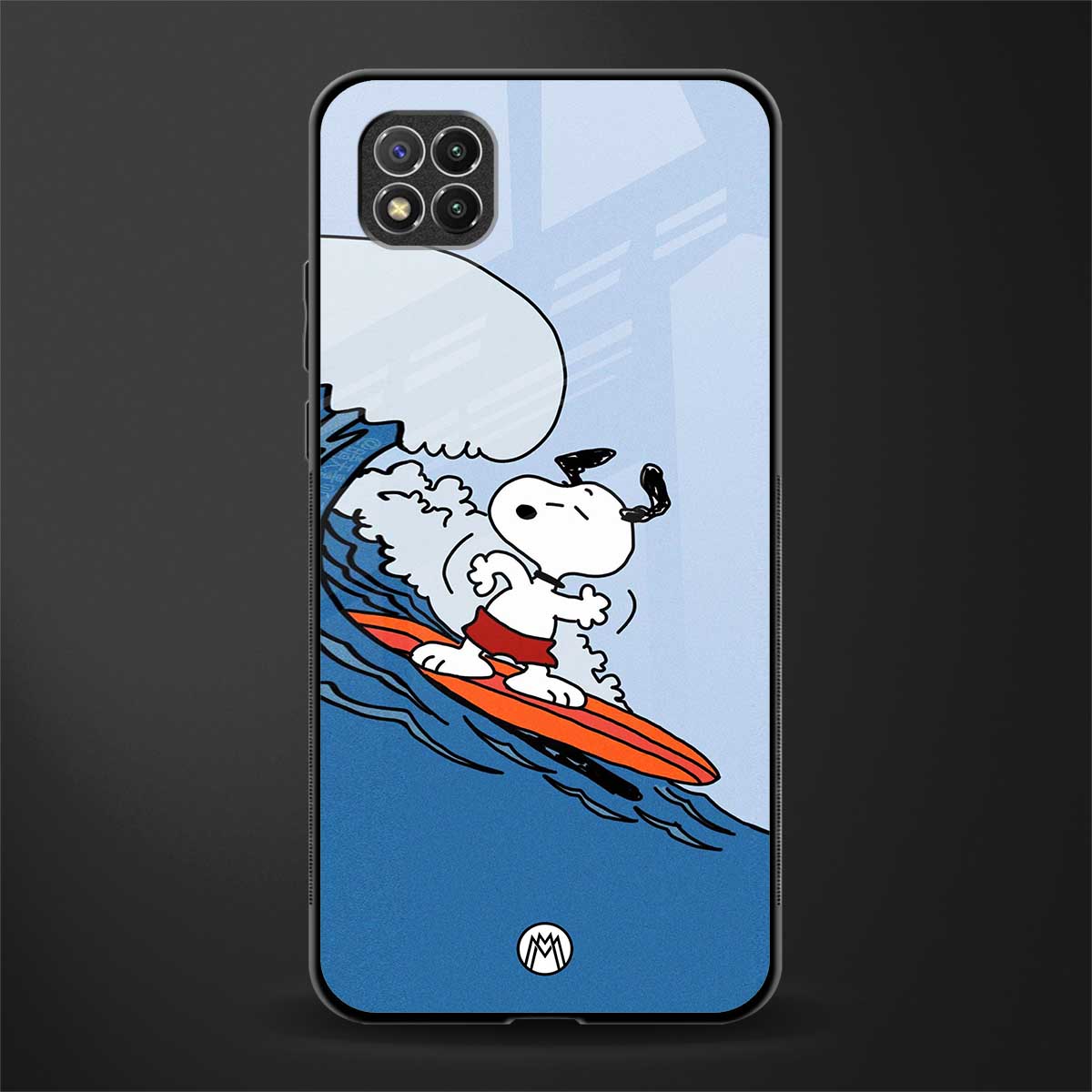 snoopy surfing glass case for poco c3 image