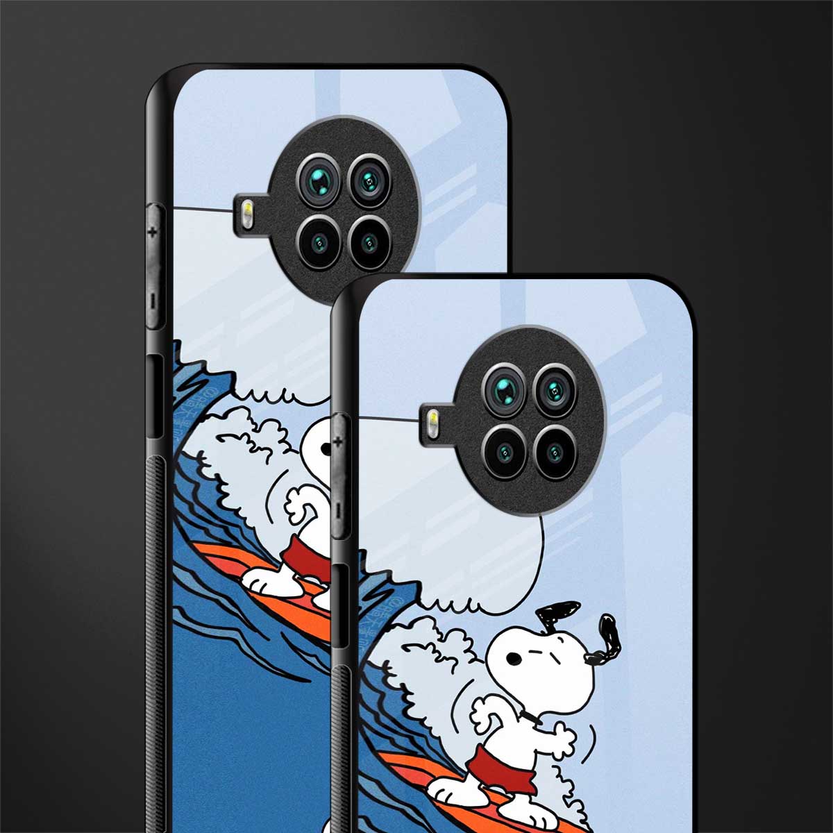 snoopy surfing glass case for mi 10i image-2