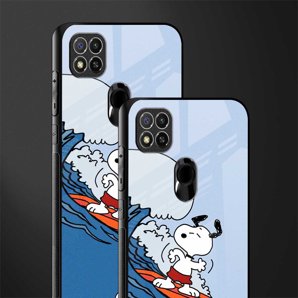 snoopy surfing glass case for redmi 9c image-2