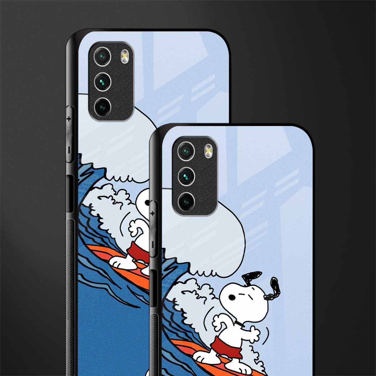 snoopy surfing glass case for poco m3 image-2