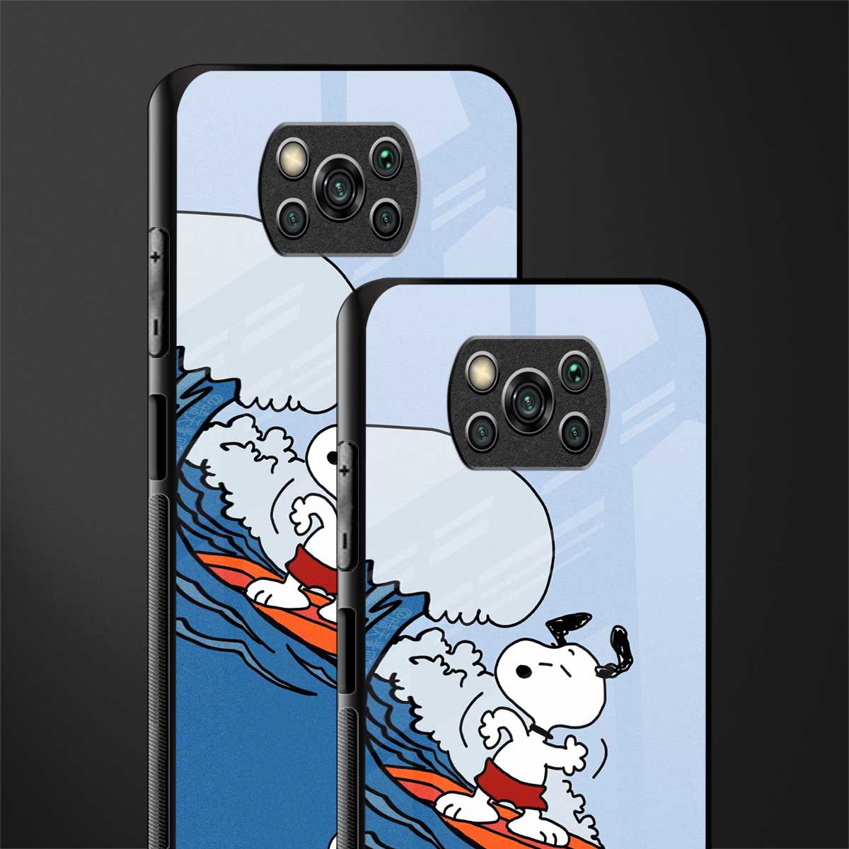 snoopy surfing glass case for poco x3 pro image-2