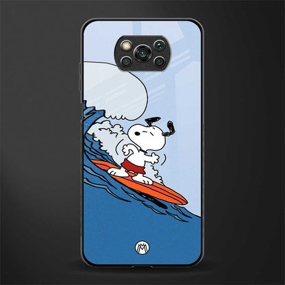 snoopy surfing glass case for poco x3 image