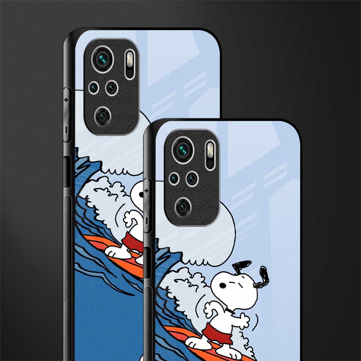 snoopy surfing glass case for redmi note 10s image-2