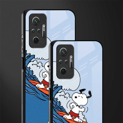 snoopy surfing glass case for redmi note 10 pro max image-2