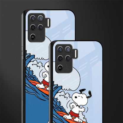 snoopy surfing glass case for oppo f19 pro image-2
