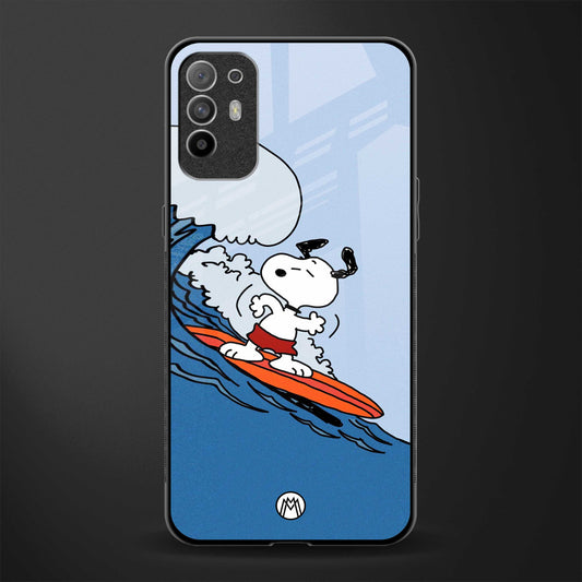 snoopy surfing glass case for oppo f19 pro plus image