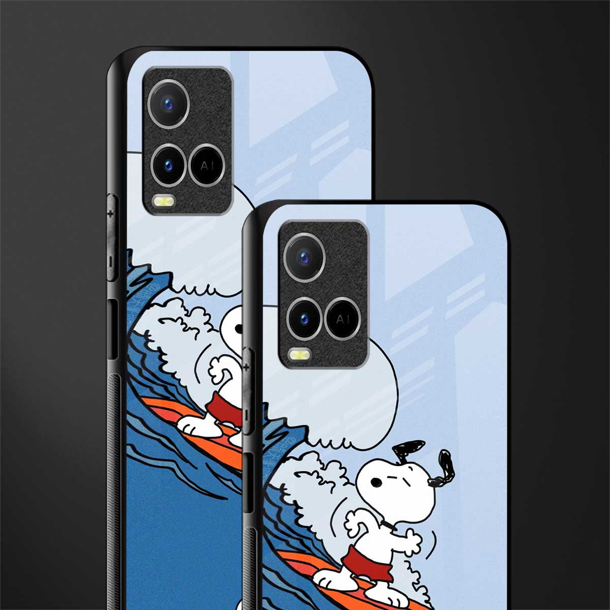 snoopy surfing glass case for vivo y21s image-2