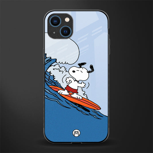 snoopy surfing glass case for iphone 14 plus image