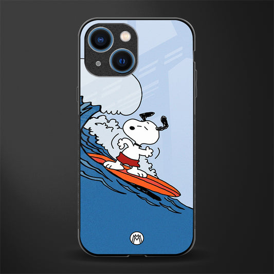 snoopy surfing glass case for iphone 13 mini image