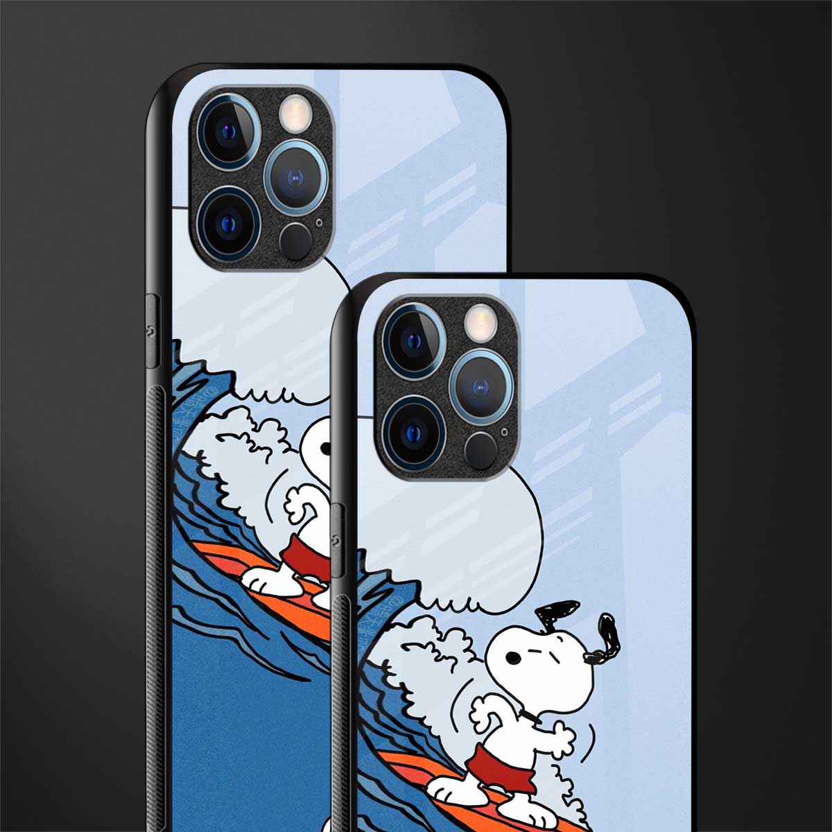 snoopy surfing glass case for iphone 12 pro max image-2