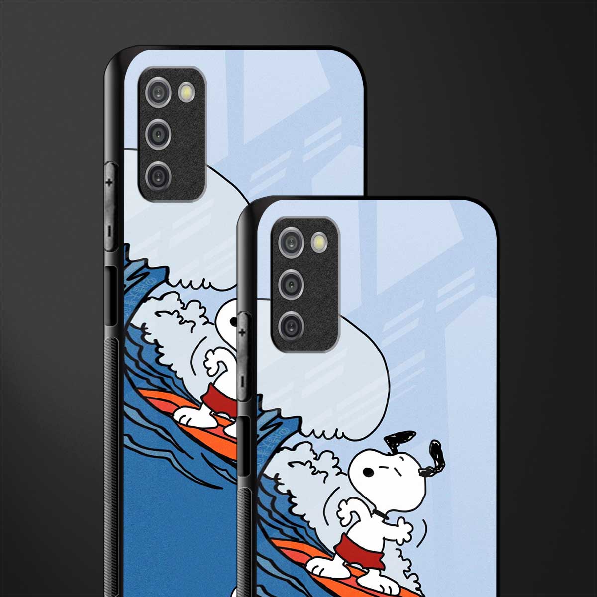 snoopy surfing glass case for samsung galaxy a03s image-2