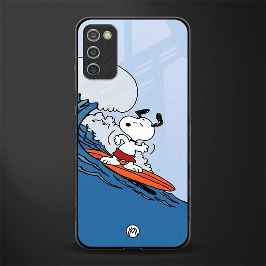 snoopy surfing glass case for samsung galaxy a03s image