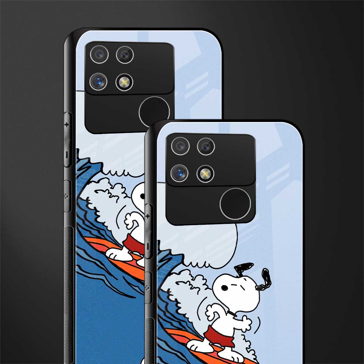 snoopy surfing back phone cover | glass case for realme narzo 50a