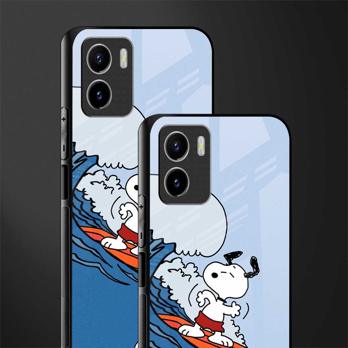 snoopy surfing glass case for vivo y15s image-2