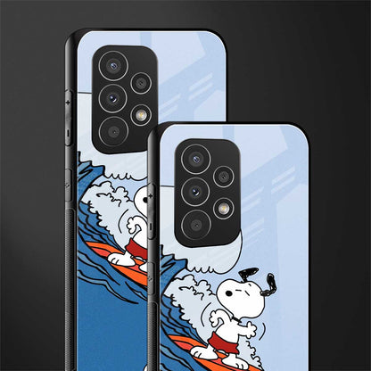 snoopy surfing back phone cover | glass case for samsung galaxy a73 5g