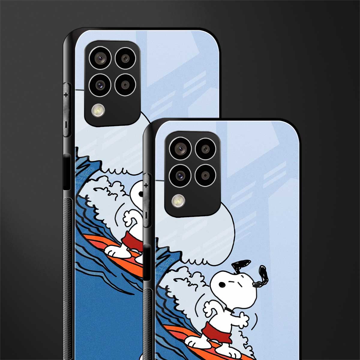 snoopy surfing back phone cover | glass case for samsung galaxy m33 5g