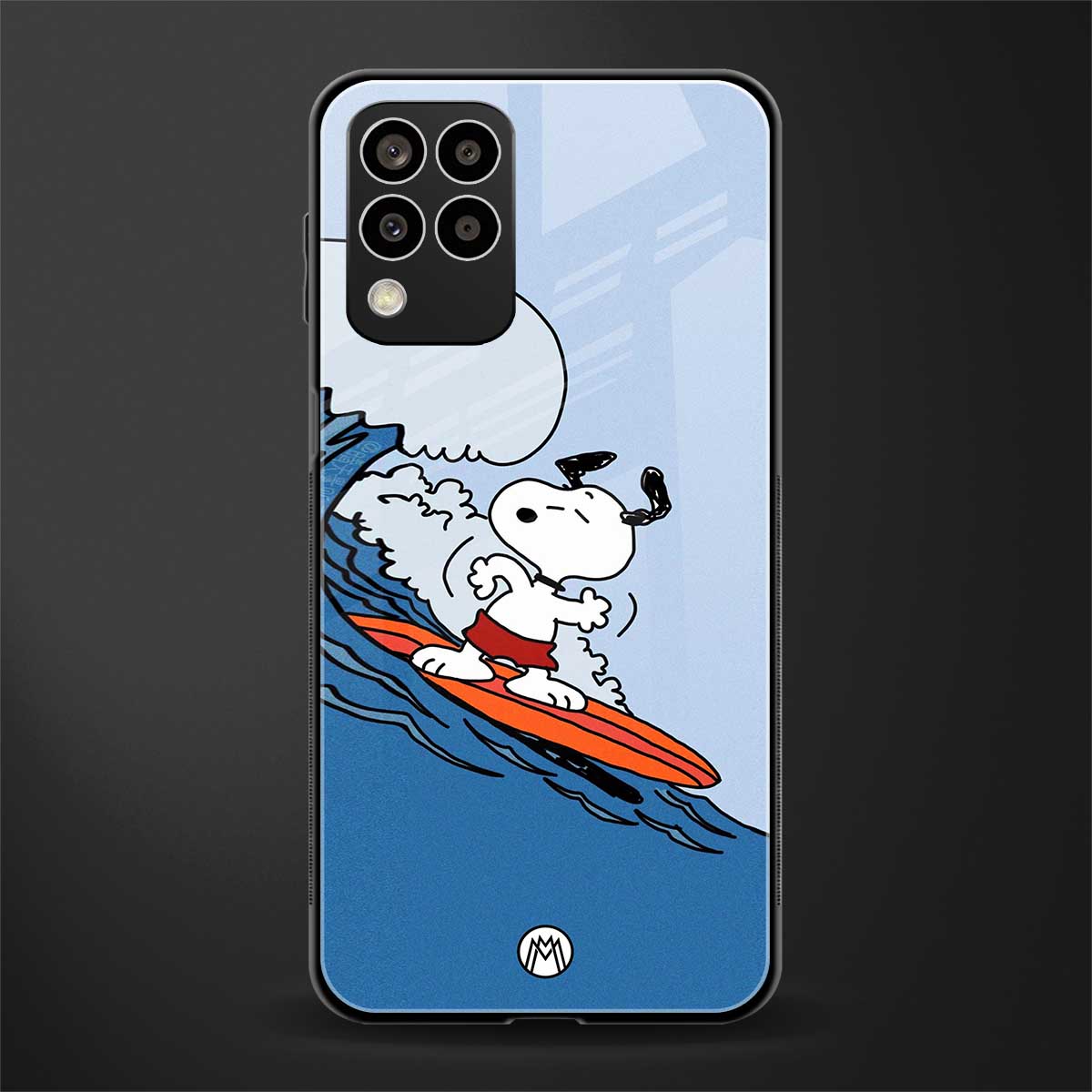 snoopy surfing back phone cover | glass case for samsung galaxy m33 5g
