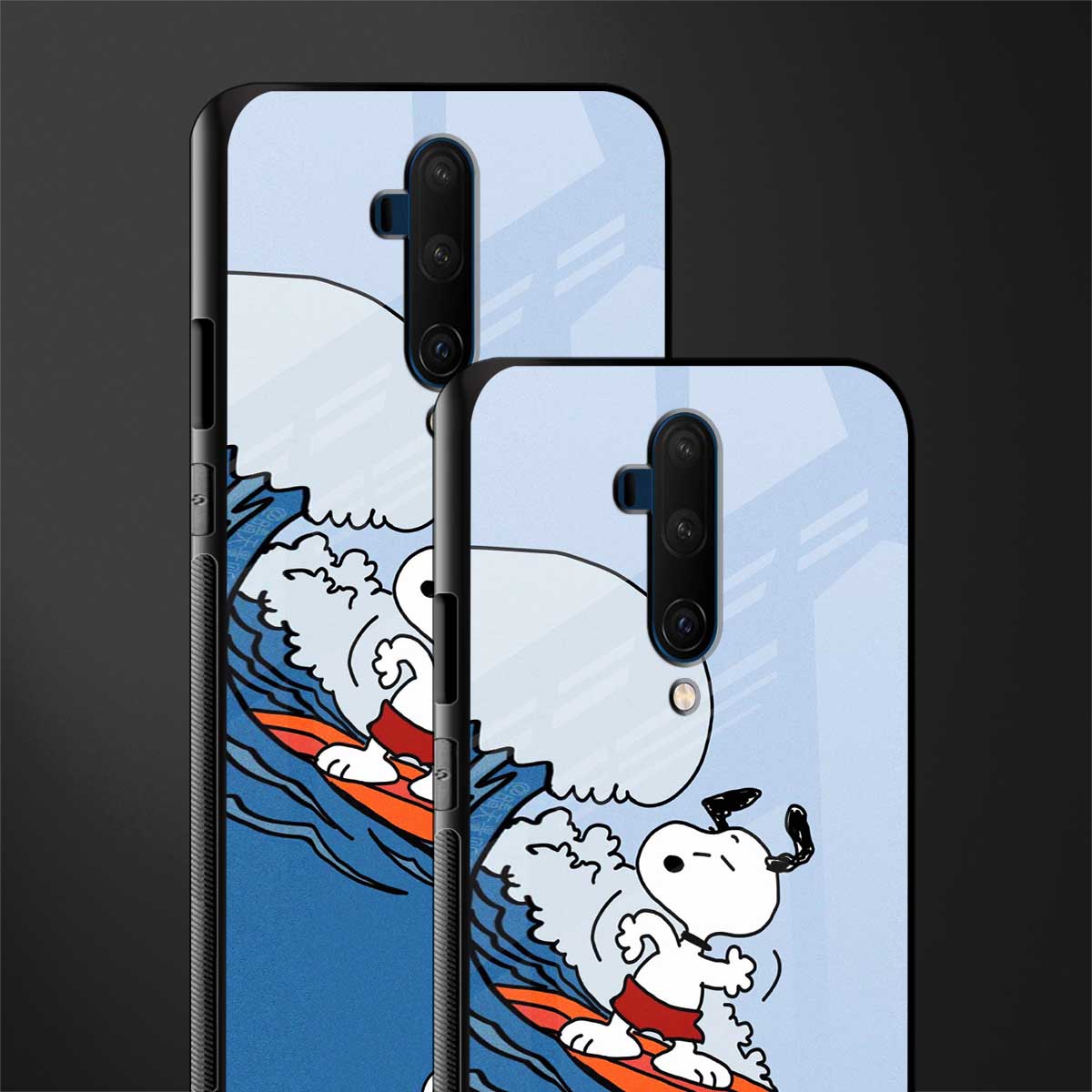 snoopy surfing glass case for oneplus 7t pro image-2