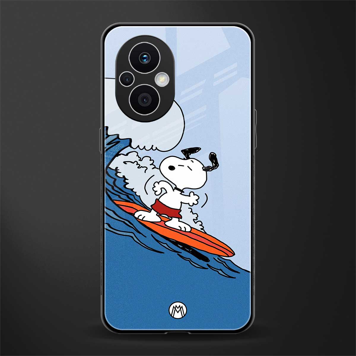 snoopy surfing back phone cover | glass case for oppo f21 pro 5g