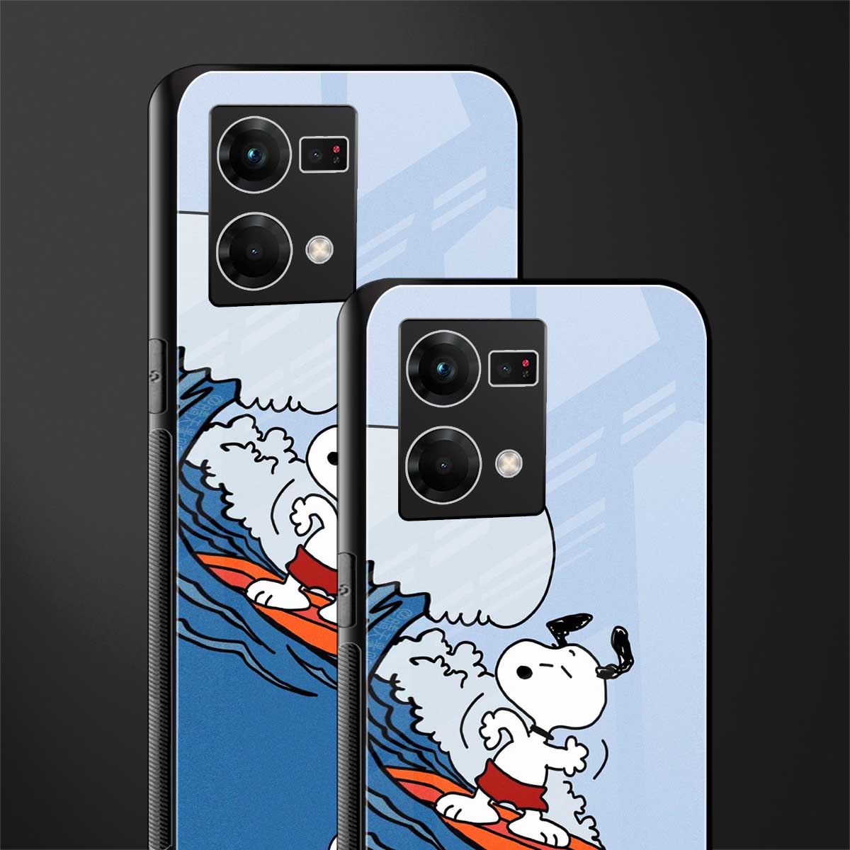 snoopy surfing back phone cover | glass case for oppo f21 pro 4g