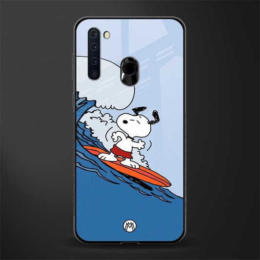 snoopy surfing glass case for samsung a21 image