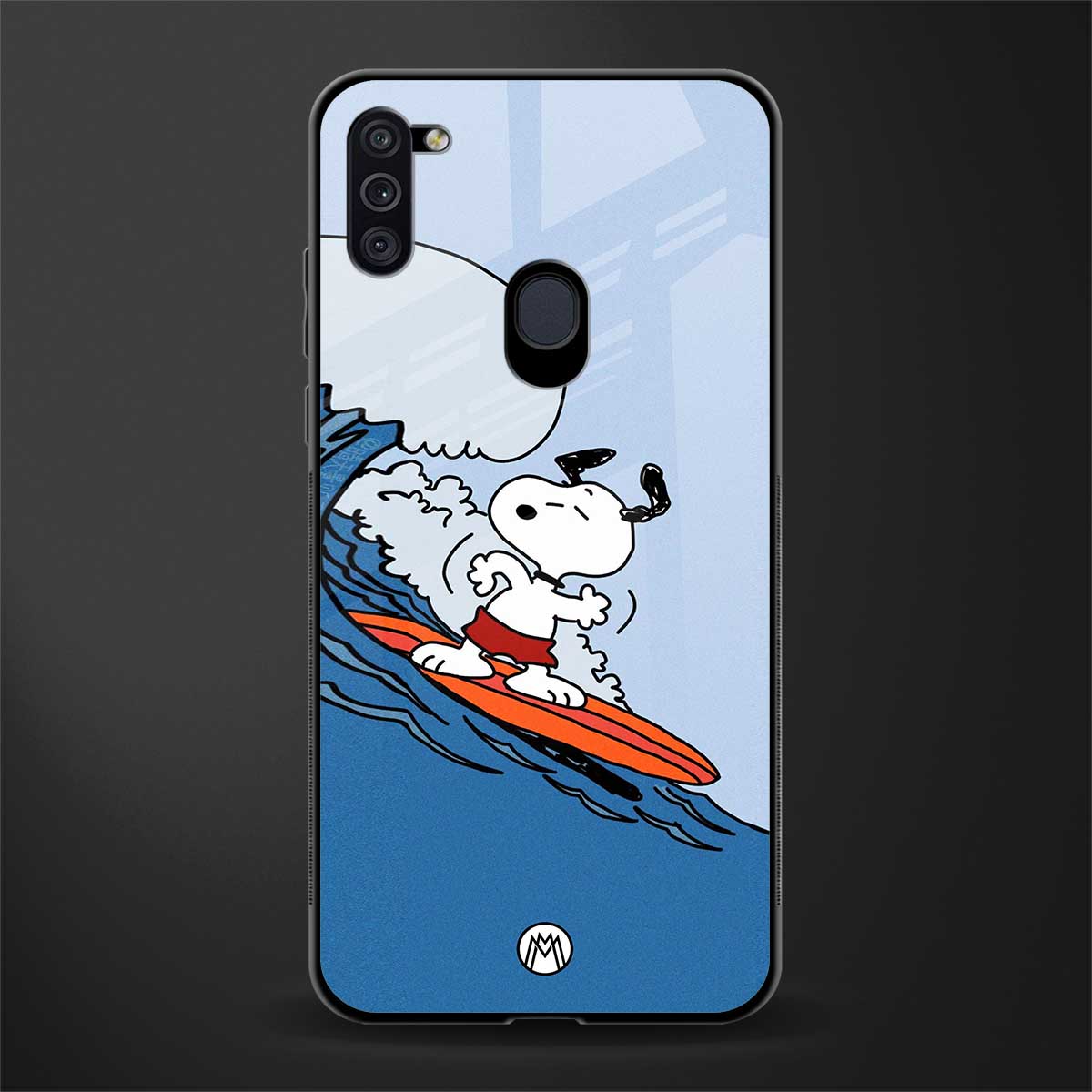 snoopy surfing glass case for samsung galaxy m11 image