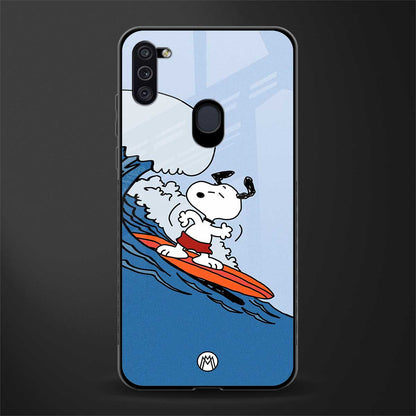 snoopy surfing glass case for samsung a11 image