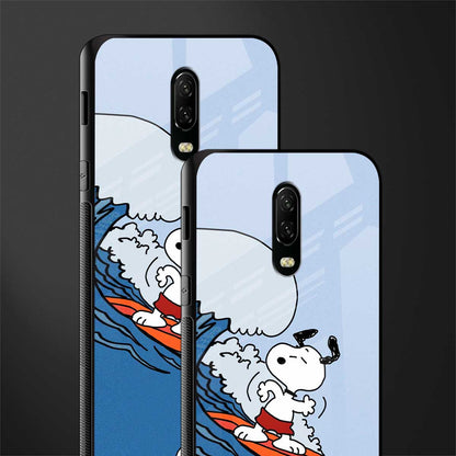 snoopy surfing glass case for oneplus 6t image-2